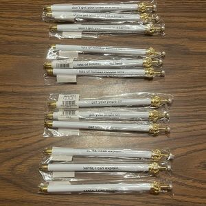 12 NWT Santa Barbara Design Studio White Pearl Crown Pens with Holiday Sayings
